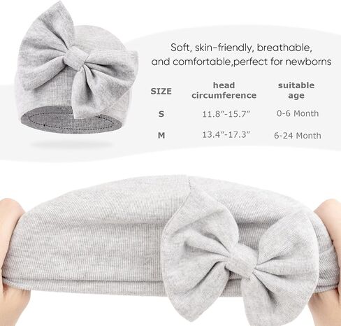 DRESHOW BQUBO Newborn Baby Hats Hospital Hat Baby Cotton Beanie Infant Bow Hats for 0-6/6-24 Months in Kuwait