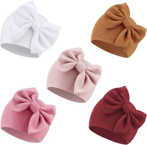 DRESHOW BQUBO Newborn Baby Hats Hospital Hat Baby Cotton Beanie Infant Bow Hats for 0-6/6-24 Months in Kuwait