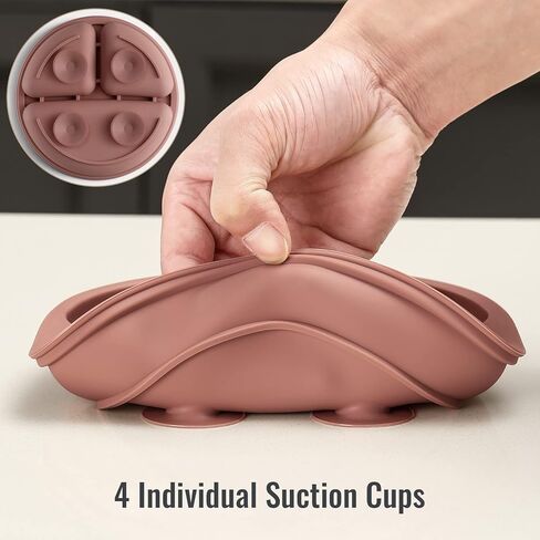 مجموعة من 3 أطباق شفط من VITEVER مع أغطية وأواني للأطفال الرضع والصغار، 100% سيليكون صالح للطعام، تصميم مقسم، آمن للاستخدام في الميكروويف وغسالة الأطباق in Kuwait