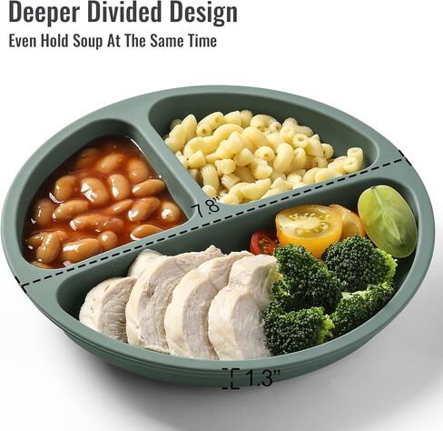 مجموعة من 3 أطباق شفط من VITEVER مع أغطية وأواني للأطفال الرضع والصغار، 100% سيليكون صالح للطعام، تصميم مقسم، آمن للاستخدام في الميكروويف وغسالة الأطباق in Kuwait