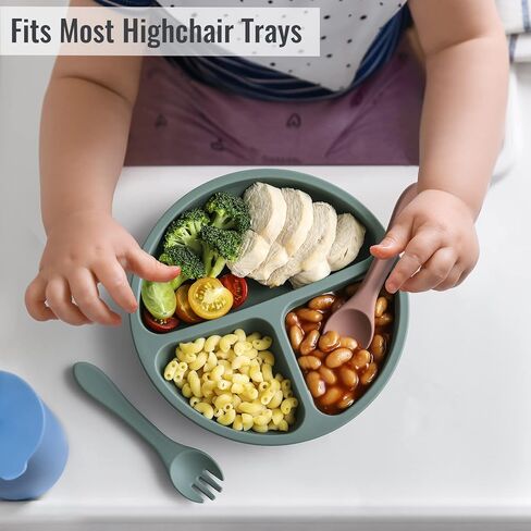 مجموعة من 3 أطباق شفط من VITEVER مع أغطية وأواني للأطفال الرضع والصغار، 100% سيليكون صالح للطعام، تصميم مقسم، آمن للاستخدام في الميكروويف وغسالة الأطباق in Kuwait