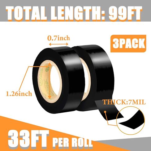 White Electrical Tape, UL Approved, Industrial Grade Electrical Tape, Multipurpose Electric Tape for Wrapping Wiring Harness, Electric Insulating, 0.7in X 33ft (3 Pack) in Kuwait