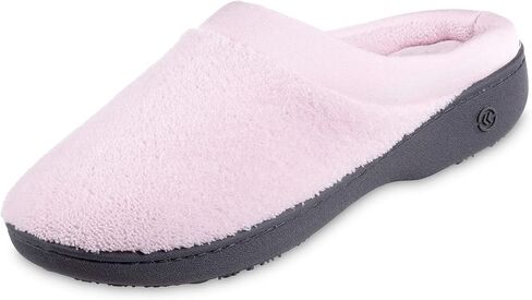 isotoner Women's Terry and Satin Slip on Cushioned Slipper with Memory Foam for Indoor/Outdoor Comfort Flat Sandals in Kuwait