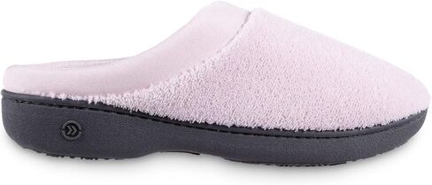 isotoner Women's Terry and Satin Slip on Cushioned Slipper with Memory Foam for Indoor/Outdoor Comfort Flat Sandals in Kuwait
