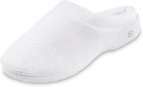 isotoner Women's Terry and Satin Slip on Cushioned Slipper with Memory Foam for Indoor/Outdoor Comfort Flat Sandals in Kuwait