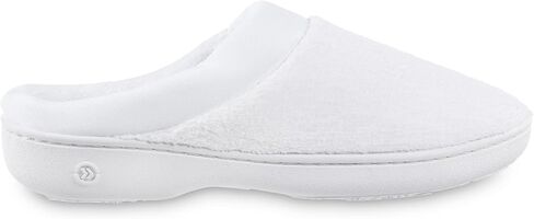 isotoner Women's Terry and Satin Slip on Cushioned Slipper with Memory Foam for Indoor/Outdoor Comfort Flat Sandals in Kuwait
