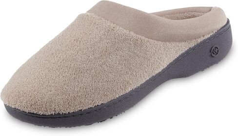 isotoner Women's Terry and Satin Slip on Cushioned Slipper with Memory Foam for Indoor/Outdoor Comfort Flat Sandals in Kuwait