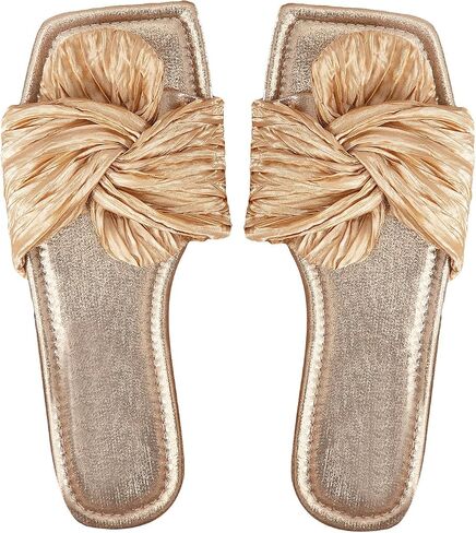 OYOANGLE Women's Metallic Twist Front Open Toe Flat Sandals Fashion Slide Sandals in Saudi Arabia