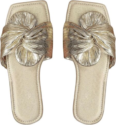 OYOANGLE Women's Metallic Twist Front Open Toe Flat Sandals Fashion Slide Sandals in Saudi Arabia
