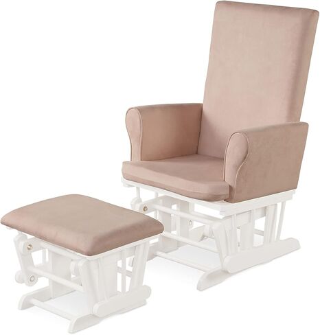Costzon Glider and Ottoman Set, Wood Baby Rocker Nursery Furniture for Napping Reading Nursing, Cleanable Upholstered Comfort Rocking Nursery Chair with Detachable Cushion (Pink) in Saudi Arabia