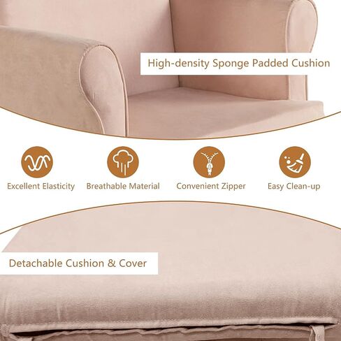 Costzon Glider and Ottoman Set, Wood Baby Rocker Nursery Furniture for Napping Reading Nursing, Cleanable Upholstered Comfort Rocking Nursery Chair with Detachable Cushion (Pink) in Saudi Arabia