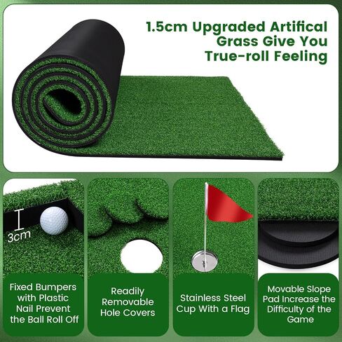 Golf Putting Green Mat Outdoor 3'x10' Golf Mats Practice Game Indoor Portable Golf Putting Green Turf with Movable Cup for Backyard Office Home Golf Pong Putting Game Set in Saudi Arabia