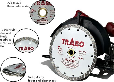 Trabo 4.5 Inch Turbo Rim Diamond Metal Bond Blade for Cutting Cement, Pavers, Concrete with Rebar, Natural Stone and More, with 7/8 Inch Arbor with 5/8 Inch Reducer Ring in Saudi Arabia