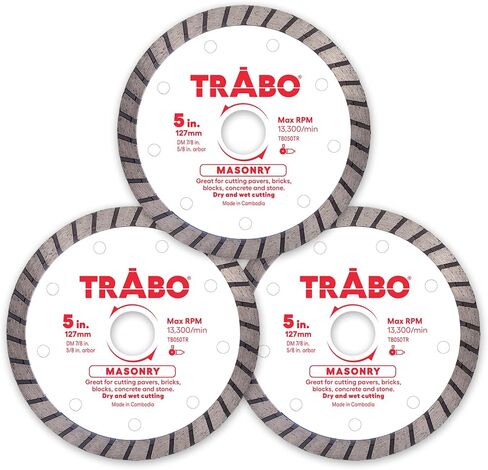 Trabo 4.5 Inch Turbo Rim Diamond Metal Bond Blade for Cutting Cement, Pavers, Concrete with Rebar, Natural Stone and More, with 7/8 Inch Arbor with 5/8 Inch Reducer Ring in Saudi Arabia