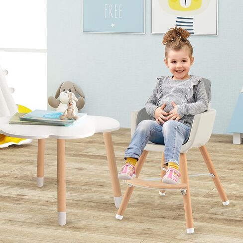 BABY JOY Convertible Baby High Chair, 3 in 1 Wooden Highchair/Booster/Chair with Removable Tray, Adjustable Legs, 5-Point Harness, PU Cushion and Footrest for Baby, Infants, Toddlers (Beige) in Saudi Arabia