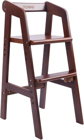 Wooden High Chair for Toddlers, Adjustable Dining Feeding Chair with Removable Cushion for Child, High Chair Grows with Your Kid with Steps for Kids Dining, Studying, Step Tool(Nut-Brown) in Saudi Arabia