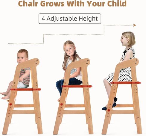 Wooden High Chair for Toddlers, Adjustable Dining Feeding Chair with Removable Cushion for Child, High Chair Grows with Your Kid with Steps for Kids Dining, Studying, Step Tool(Nut-Brown) in Saudi Arabia