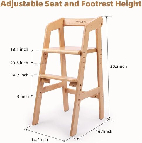 Wooden High Chair for Toddlers, Adjustable Dining Feeding Chair with Removable Cushion for Child, High Chair Grows with Your Kid with Steps for Kids Dining, Studying, Step Tool(Nut-Brown) in Saudi Arabia