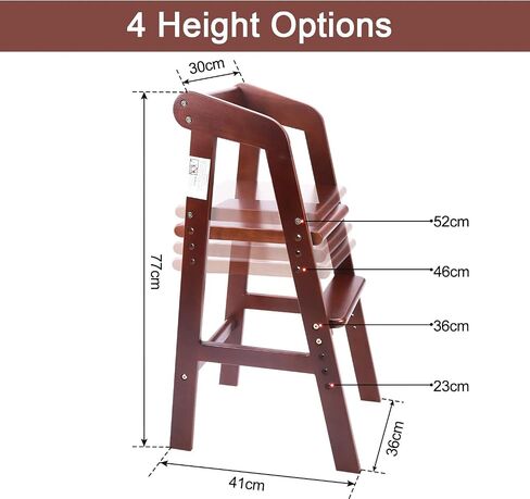 Wooden High Chair for Toddlers, Adjustable Dining Feeding Chair with Removable Cushion for Child, High Chair Grows with Your Kid with Steps for Kids Dining, Studying, Step Tool(Nut-Brown) in Saudi Arabia