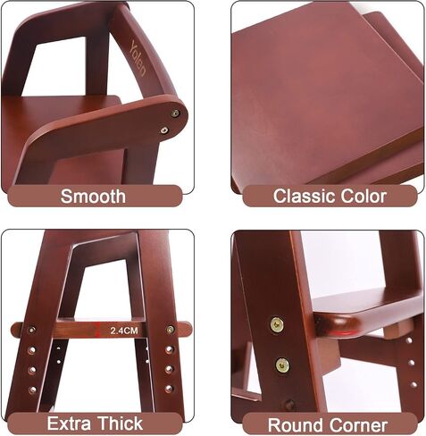 Wooden High Chair for Toddlers, Adjustable Dining Feeding Chair with Removable Cushion for Child, High Chair Grows with Your Kid with Steps for Kids Dining, Studying, Step Tool(Nut-Brown) in Saudi Arabia