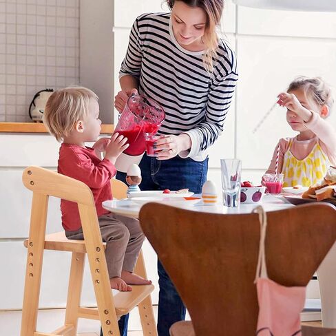 Wooden High Chair for Toddlers, Adjustable Dining Feeding Chair with Removable Cushion for Child, High Chair Grows with Your Kid with Steps for Kids Dining, Studying, Step Tool(Nut-Brown) in Saudi Arabia