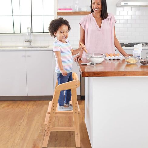Wooden High Chair for Toddlers, Adjustable Dining Feeding Chair with Removable Cushion for Child, High Chair Grows with Your Kid with Steps for Kids Dining, Studying, Step Tool(Nut-Brown) in Saudi Arabia