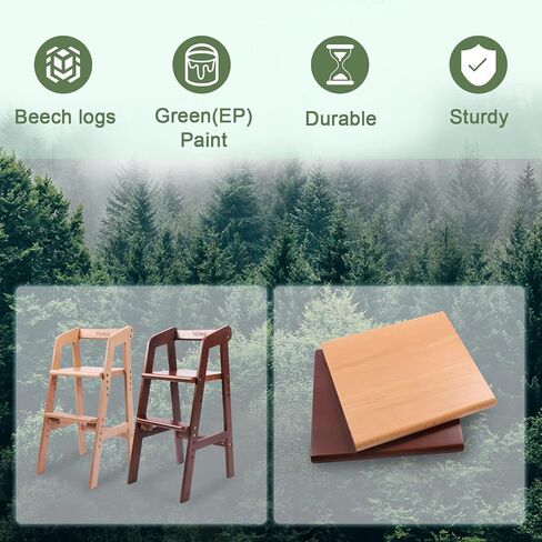 Wooden High Chair for Toddlers, Adjustable Dining Feeding Chair with Removable Cushion for Child, High Chair Grows with Your Kid with Steps for Kids Dining, Studying, Step Tool(Nut-Brown) in Saudi Arabia