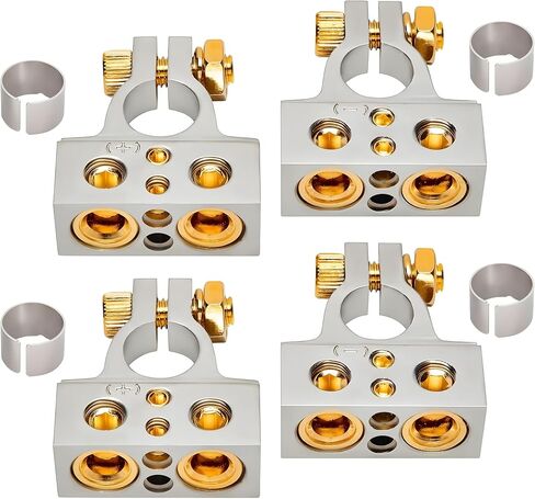 InstallGear 0/4/8 or 10 Gauge Battery Terminals with Shims - Positive and Negative | for Car Battery, Battery Pack, Battery Terminal Connectors, 0 Gauge, 4 Gauge, 8 Gauge, and 10 Gauge Wires in Kuwait