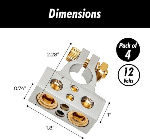 InstallGear 0/4/8 or 10 Gauge Battery Terminals with Shims - Positive and Negative | for Car Battery, Battery Pack, Battery Terminal Connectors, 0 Gauge, 4 Gauge, 8 Gauge, and 10 Gauge Wires in Kuwait