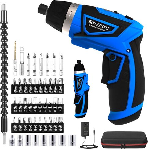 Cordless Screwdriver, 8V Max 10Nm Electric Power Screwdriver with 47 Accessories, 6+1 Torque, Pivoting Handle, 2000mah Rechargeable Screw Gun & Bit Set with LED Light, Flexible Shaft in Kuwait