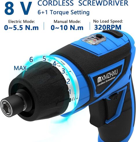 Cordless Screwdriver, 8V Max 10Nm Electric Power Screwdriver with 47 Accessories, 6+1 Torque, Pivoting Handle, 2000mah Rechargeable Screw Gun & Bit Set with LED Light, Flexible Shaft in Kuwait