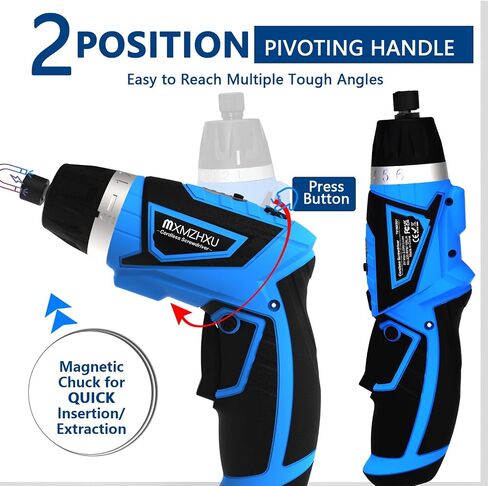 Cordless Screwdriver, 8V Max 10Nm Electric Power Screwdriver with 47 Accessories, 6+1 Torque, Pivoting Handle, 2000mah Rechargeable Screw Gun & Bit Set with LED Light, Flexible Shaft in Kuwait