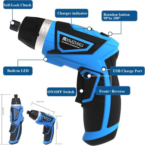 Cordless Screwdriver, 8V Max 10Nm Electric Power Screwdriver with 47 Accessories, 6+1 Torque, Pivoting Handle, 2000mah Rechargeable Screw Gun & Bit Set with LED Light, Flexible Shaft in Kuwait