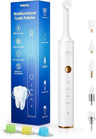 Tooth Polisher, Rechargeable Plaque Remover for Teeth Whitening and Cleaning with 4 Speed Modes, 5 Brush Heads and LED Light in Saudi Arabia