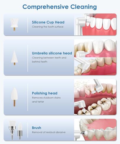 Tooth Polisher, Rechargeable Plaque Remover for Teeth Whitening and Cleaning with 4 Speed Modes, 5 Brush Heads and LED Light in Saudi Arabia