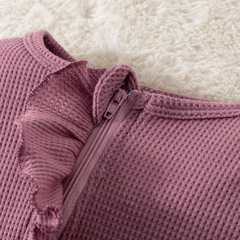 Ayalinggo Newborn Baby Romper Infant Girl One-piece Outfit Waffle Ruffle Zip Footie Spring Summer Clothes With Bow Headband in Saudi Arabia