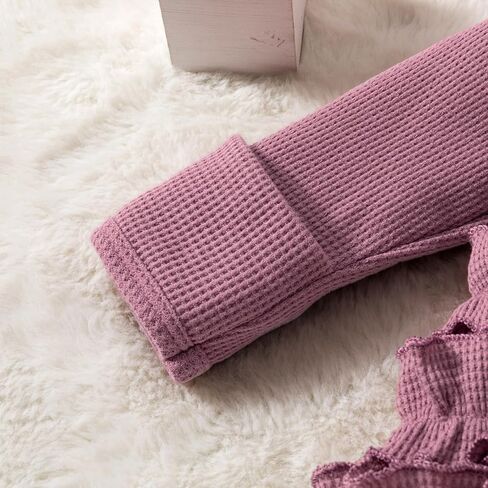 Ayalinggo Newborn Baby Romper Infant Girl One-piece Outfit Waffle Ruffle Zip Footie Spring Summer Clothes With Bow Headband in Saudi Arabia