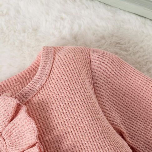 Ayalinggo Newborn Baby Romper Infant Girl One-piece Outfit Waffle Ruffle Zip Footie Spring Summer Clothes With Bow Headband in Saudi Arabia