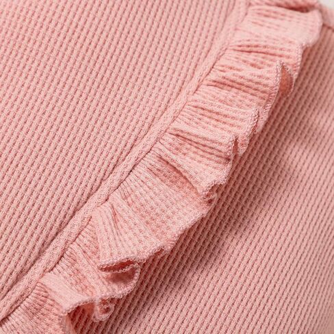 Ayalinggo Newborn Baby Romper Infant Girl One-piece Outfit Waffle Ruffle Zip Footie Spring Summer Clothes With Bow Headband in Saudi Arabia