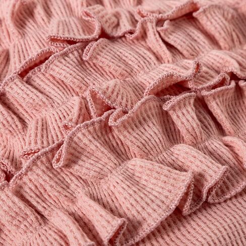 Ayalinggo Newborn Baby Romper Infant Girl One-piece Outfit Waffle Ruffle Zip Footie Spring Summer Clothes With Bow Headband in Saudi Arabia