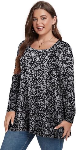 OVERWORETY Womens Plus Size T-Shirt Square Neck Puff Sleeve Loose Casual Tunic Tops in Kuwait