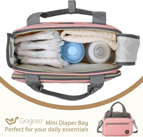 Crossbody Small Diaper Bag, Cute Mini Baby Diaper Tote Bags with Insulated Pockets for Traveling Outdoor Parent, Pink & Gray in Saudi Arabia