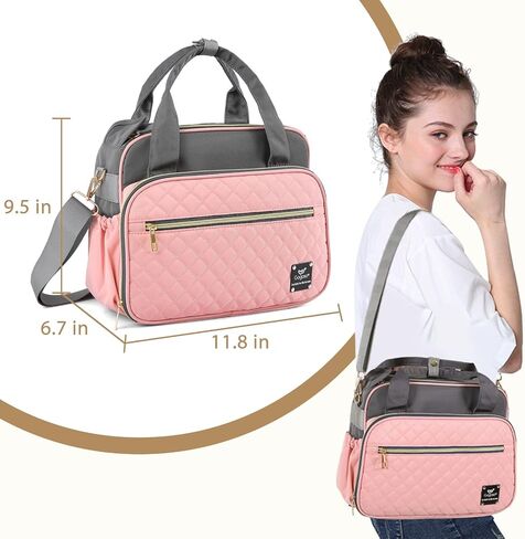 Crossbody Small Diaper Bag, Cute Mini Baby Diaper Tote Bags with Insulated Pockets for Traveling Outdoor Parent, Pink & Gray in Saudi Arabia