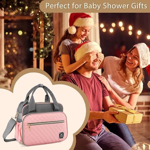 Crossbody Small Diaper Bag, Cute Mini Baby Diaper Tote Bags with Insulated Pockets for Traveling Outdoor Parent, Pink & Gray in Saudi Arabia