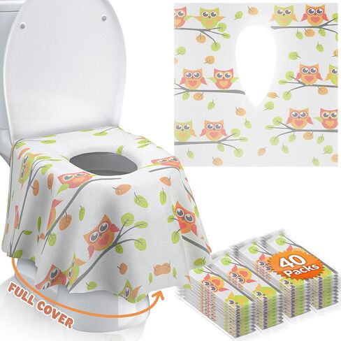 Gimars 20 Packs XL Large Full Cover Disposable Travel Toilet Potty Seat Covers - Individually Wrapped Portable Potty Shields for Adult, The Pregnant, Kids and Toddler Potty Training (Owl Design) in Saudi Arabia