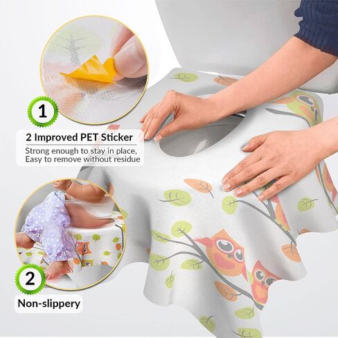 Gimars 20 Packs XL Large Full Cover Disposable Travel Toilet Potty Seat Covers - Individually Wrapped Portable Potty Shields for Adult, The Pregnant, Kids and Toddler Potty Training (Owl Design) in Saudi Arabia