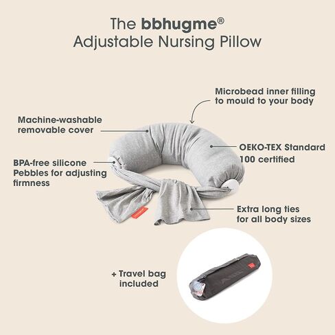 bbhugme Adjustable Nursing Pillow - Breastfeeding, Bottle Feeding, Baby Support - Adjustable Firmness and Fit - Washable Pillow Cover - Grey Melange in Saudi Arabia