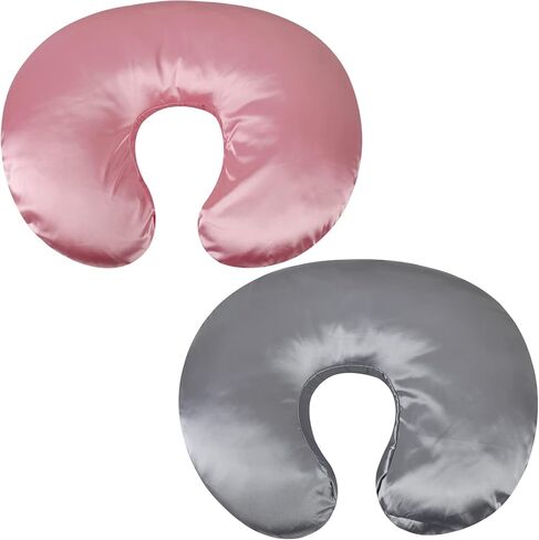 Satin Nursing Pillow Cover Set 2 Pack Ultra Soft Silk Compatible with Boppy Pillow for Breastfeeding Pillow Protect for Baby Hair and Skin Grey & Pink in Kuwait
