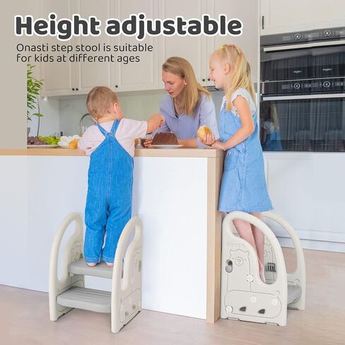 Toddler Step Stool for Bathroom Sink, Adjustable 2 Step Stop for Kids with Handles, Toilet Stool Potty Training, Plastic Ladder Toddler Helper Stool for Bedroom Kitchen Counter Grey White in Saudi Arabia