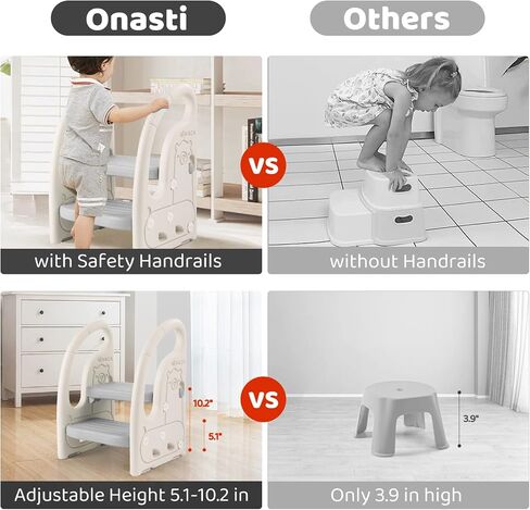 Toddler Step Stool for Bathroom Sink, Adjustable 2 Step Stop for Kids with Handles, Toilet Stool Potty Training, Plastic Ladder Toddler Helper Stool for Bedroom Kitchen Counter Grey White in Saudi Arabia